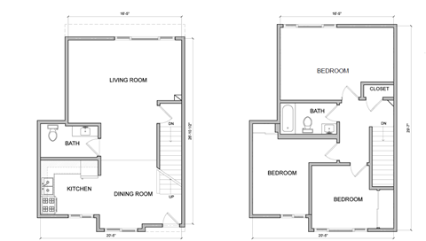 Floor plan for 3 beds, 2 baths, 1595 sqft